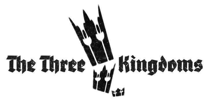 A logo depicting The Three Kingdoms with three crowns of differing sizes.